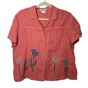 PICCALINO Top Women 14P Pink 100% Linen Peach Pink Beach Resort Travel Lagenlook